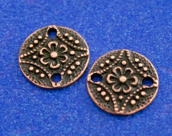 20 stuks -Antieke koperen bloemconnector, ronde connectoren, 2-gaats connector, 11mm (3/8") dia- AC-B0135614