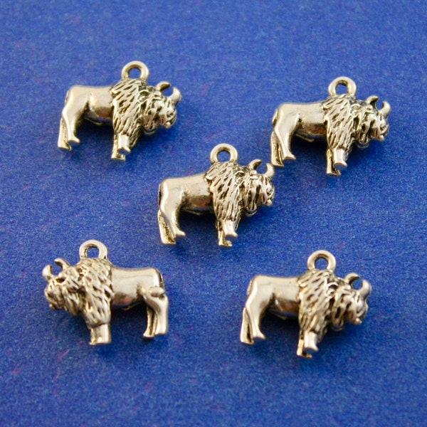 5 pieces -3D Buffalo Charm, Antique Silver Bison Pendant, 3 Dimensional Bison, Silver Buffalo,  17mm x 16mm- AS-B0138570