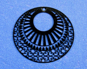 10 pcs -Black Filigree Stamping Pendants, Round Black Filigree Charms, Black Earring Drop, 3.9cm x 3.6cm- BlkEn-B738722
