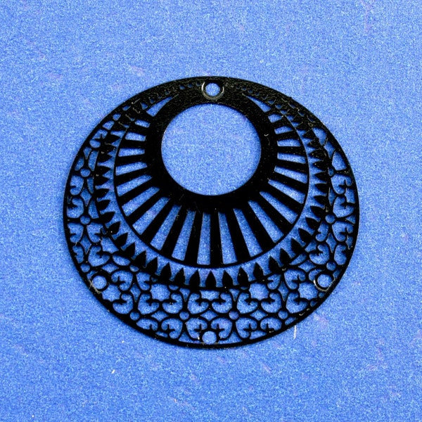 10 pcs -Black Filigree Stamping Pendants, Round Black Filigree Charms, Black Earring Drop, 3.9cm x 3.6cm- BlkEn-B738722