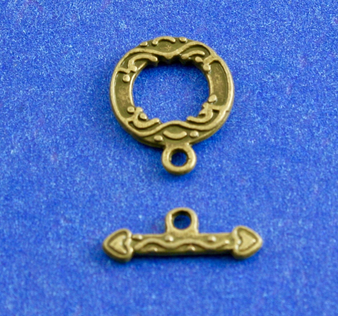 Lot De 20 Fermoirs à Bascule Ronde Argent Antique - 15x11mm & Barrette 17x6mm