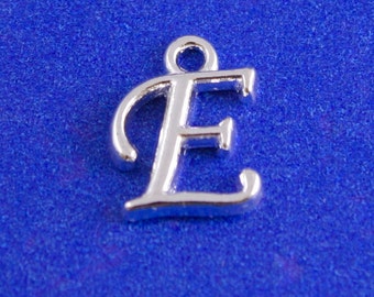 1 or 4 pcs -Silver Script Initial E, Alphabet Charm E, Letter E, Monogram E, 12mm