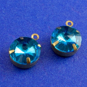 2 pcs- Aquamarine Birthstone Rhinestone Charm, Aqua Rivioli Rhinestone, March Birthstone