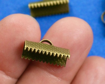 20 pcs  -16mm x 8mm Antique Bronze Cord Crimp End, Toothed Ribbon Crimp, Necklace Crimp, Bracelet Crimp, 16mm x 8mm- AB-B0081764