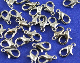 25, 50 or 100 pcs- Dull Silver, Silver Tone, Antique Sliver Lobster Clasp, 12mm Lobster Clasp- ASP-B00842