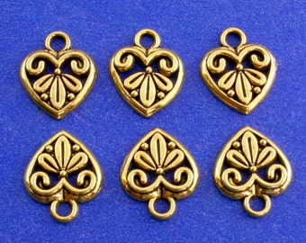 10 pcs -Antique Gold Heart Charm, Gold Heart Pendant, Small Golden Heart, Antiqued Gold Heart- GP-2486-EBS