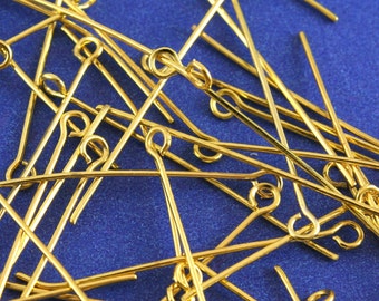 100 pcs -Gold Plated Eye Pins Findings 38mm (1.5 inch) 21 gauge- GP-B03557