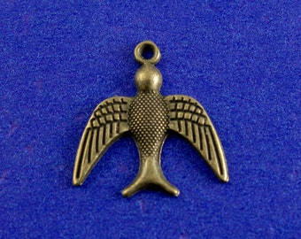 6 or 12 pcs- Bird in Flight Charm, 22mm x 20mm, Antiqued Brass Swallow Bird