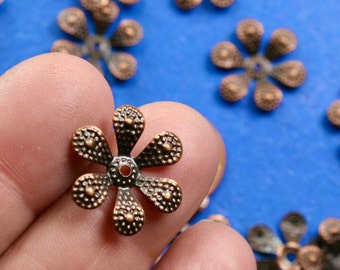 25 pcs -Antique Copper Bead Caps, Dot Pattern Flower Beadcaps, Fit Beads Size: 10mm Dia,  18mm x 17mm- AC-B0113750