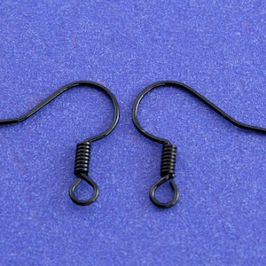 20, 40, 60 pair -Black French Ear Wire 16mm x 15mm, Coil Fish Hook Earring- BB-B32391