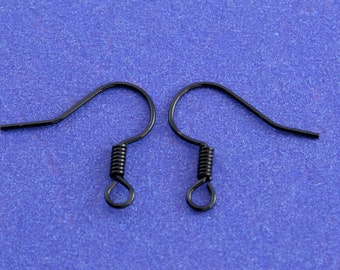 20, 40, 60 pair -Black French Ear Wire 16mm x 15mm, Coil Fish Hook Earring- BB-B32391