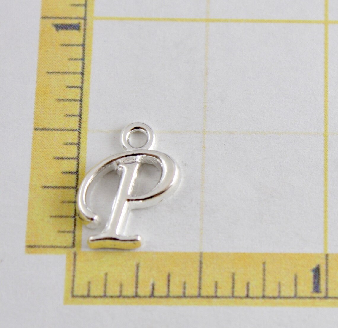 1 or 4 Pcs- Silver Script Initial P, Silver Plate Alphabet Charm P ...
