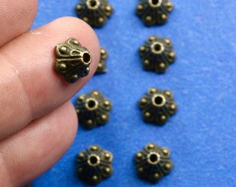 25 stuks - antieke bronzen kralenkapjes, bronzen bloemdotpatroon kralenkapjes, (past op 8 mm kralen) 10 mm x 5 mm - AB-B14475