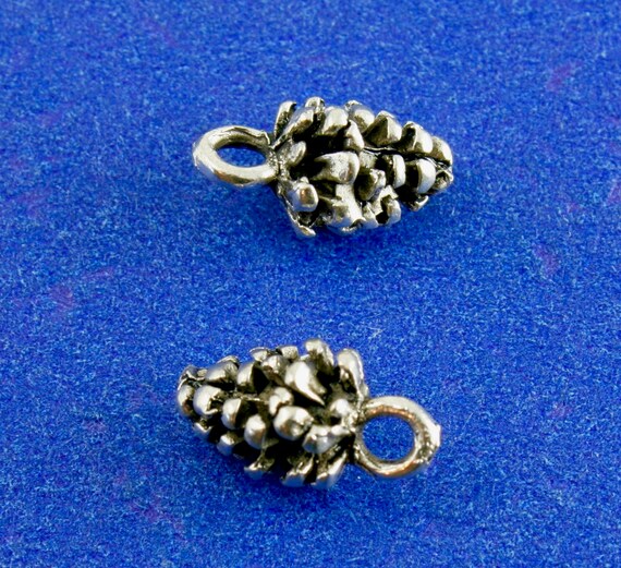 thumbnail image 2 of Platinum 6-Piece Antiqued Silver Pewter Pine Cone Charms – 3D Fall Fir Drop Charms 10.5x9mm 2 of 5
