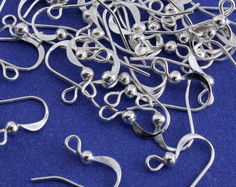 20, 50, or 100 pcs -Silver Plate French Ear Wire 16mm x 12mm, Silver Hammered Fish Hook Earring- SP-B05558