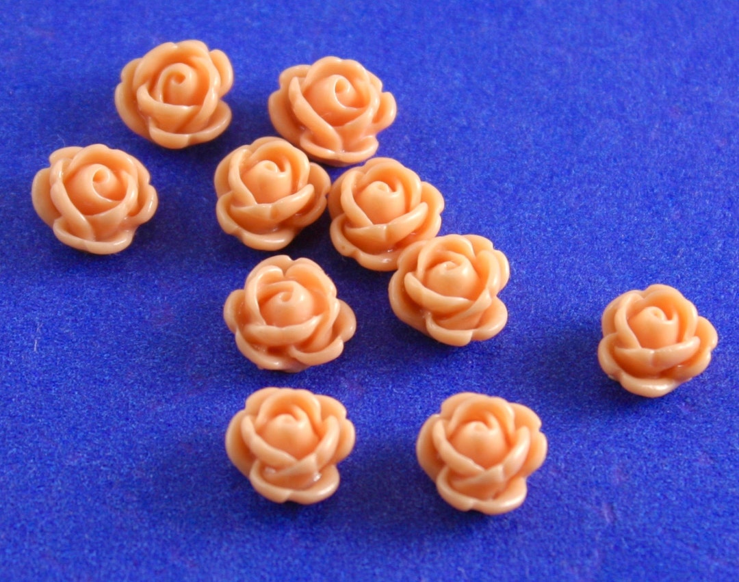 10 Pcs. - 10mm Coral Resin Rose Flower Cabochon, Tiny Salmon Rose ...