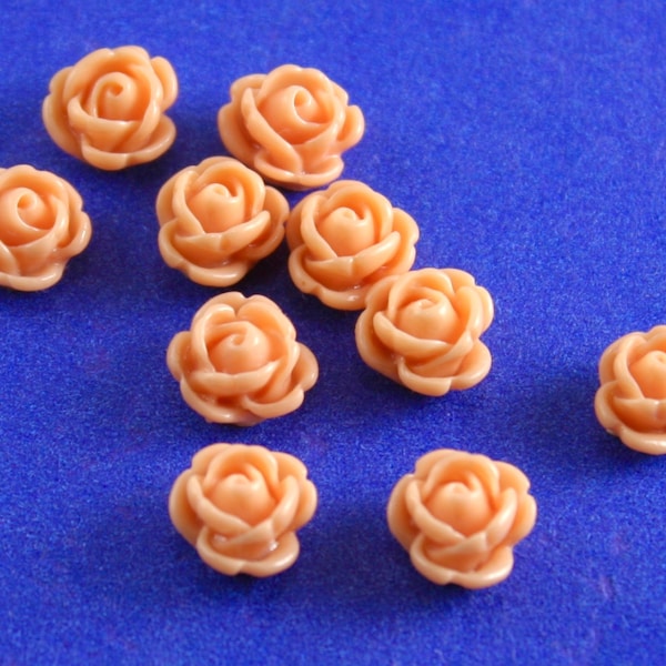 10 pcs. - 10mm Coral Resin Rose Flower Cabochon, Tiny Salmon Rose, Resin Rose, Plastic Flower Embellishment- RP-B20808-8S