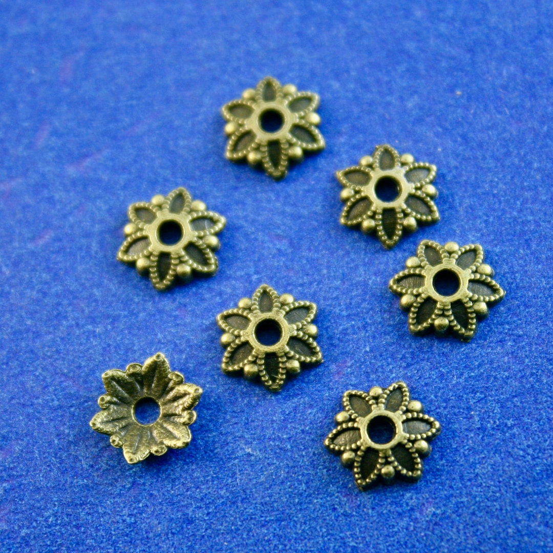 50 Pcs antique Bronze Flower Bead Caps, Antiqued Brass Beadcaps, 8mm X