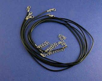 1 of 5 stuks - zwarte waxkoordketting, blanco, 44,8 cm (17 5/8") lang, zwarte kant-en-klare ketting kunstleer- BC-B57851