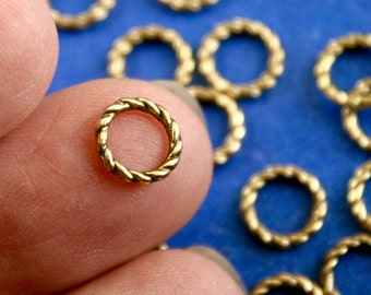 50 pieces -8mm Fancy Antique Gold Soldered Jump Rings, Twist/Rope Gold Tone Links, Antiqued Gold Connectors, 8mm Diameter- AG-B0121503