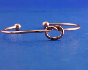 1 pcs -Rose Gold Plated Love Knot Cuff Bracelet, Rose Gold Heart Bangle, 17cm (6-3/4") long- RGP-B0094975