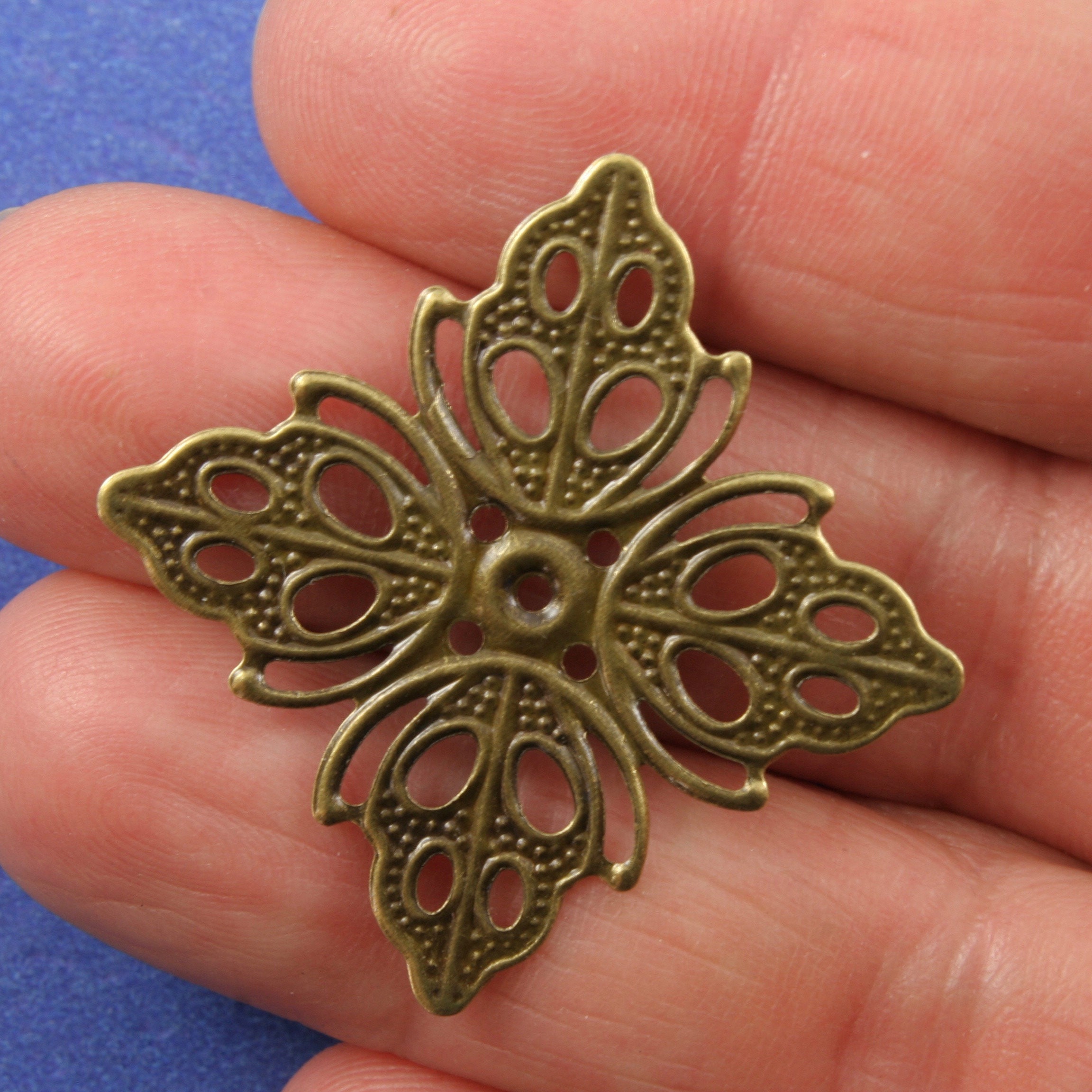 15 Pieces Antiqued Brass Filigree Flower Focals – 43mm Steel Craft Findings, Bulk Lot
