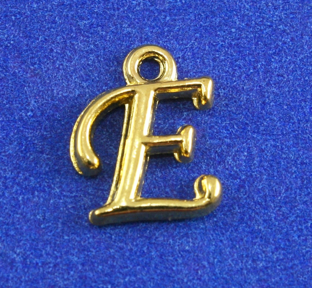 1 or 4 Pcs- Gold Script Initial E, Alphabet Charm, Letter E, Monogram E ...