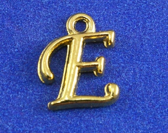 1 oder 4 Stück - Gold Skript Initial E, Alphabet Charme, Buchstabe E, Monogramm E, 12mm