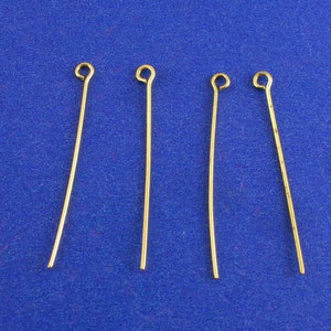 100 pcs Gold Plated Eye Pins Findings 38mm 1.5 inch 21 gauge GP-B03557 image 2