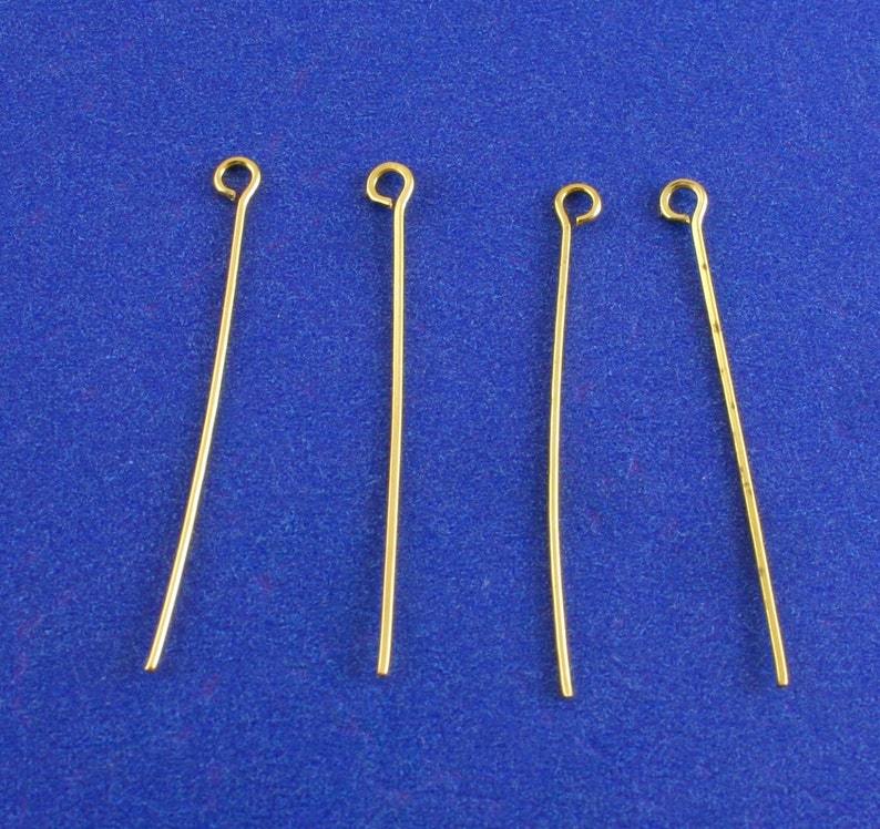 100 pcs Gold Plated Eye Pins Findings 38mm 1.5 inch 21 gauge GP-B03557 image 2