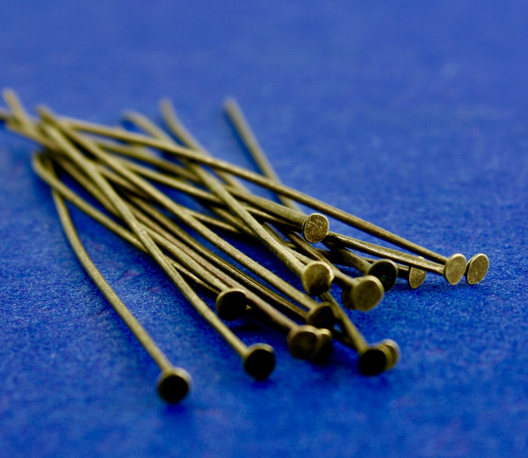 50 Pcs antique Brass/ Bronze Head Pins 50mm 2 Long, 0.7mm 21 Gauge, AB