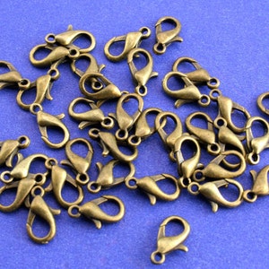 25, 50 or 100 pcs-Antiqued Brass Lobster Clasp, 12mm Lobster Clasp, Antique Bronze Clasp, Brass Clasp- AB-B01142