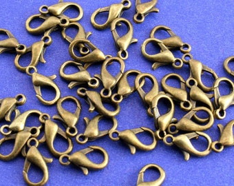 25, 50 or 100 pcs-Antiqued Brass Lobster Clasp, 12mm Lobster Clasp, Antique Bronze Clasp, Brass Clasp- AB-B01142