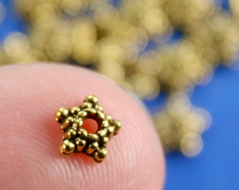 50 pcs -5mm Antique Gold Star Bead Caps, Gold Tone Dot Pattern Bead Cap, Fits 6mm-8mm Beads, 5mm x 5mm-AG-B08777