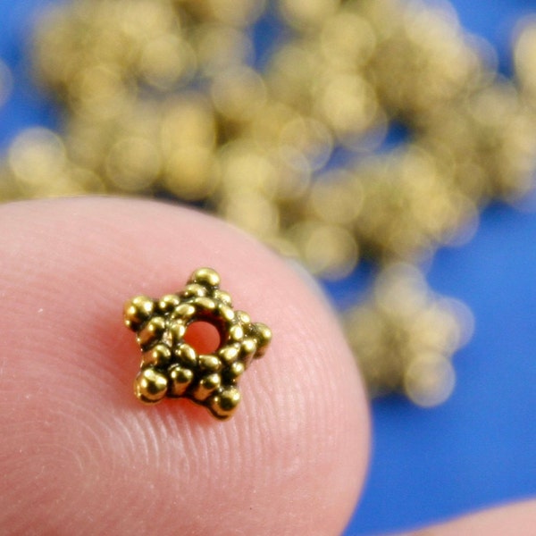 50 pcs -5mm Antique Gold Star Bead Caps, Gold Tone Dot Pattern Bead Cap, Fits 6mm-8mm Beads, 5mm x 5mm-AG-B08777