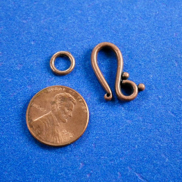 10 sets -Antique Copper Hook Clasps, Shepard's Hook Clasp, 21mm x12mm (7/8" x 1/2") and 7mm (1/4") Dia- AC-B05917