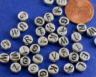 26 pcs -Antique Silver Alphabet /Letter Spacer Beads Flat Round, 7mm( 1/4"),  A-Z Letter Beads- AS-B75146