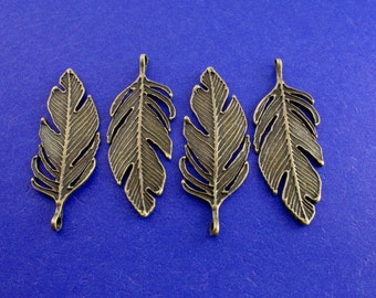 4 pcs- Extra Large Feather Charm, 60mm Antiqued Brass Feather, Antiqued Bronze Feather- AB-B23854H-8S