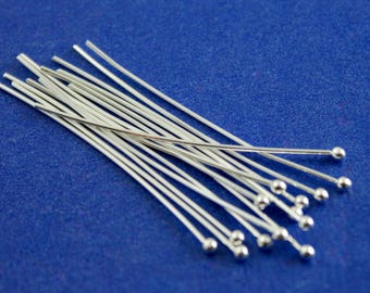 50 pcs -Silver Plate Ball Headpins 45mm (1-3/4") long, 0.7mm (21 gauge)- SP-B06047