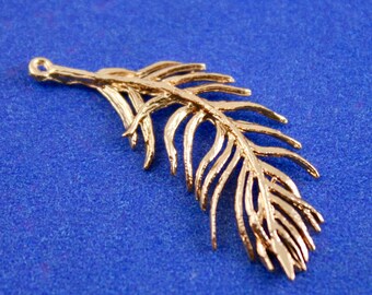 3 pcs -Gold Feather Charm, Golden Plume, Delicate Feather, Gold Feather, 14K Gold Plated Copper. 3.4cm x 1.5cm (1-3/8" x 5/8")- GP-B61777