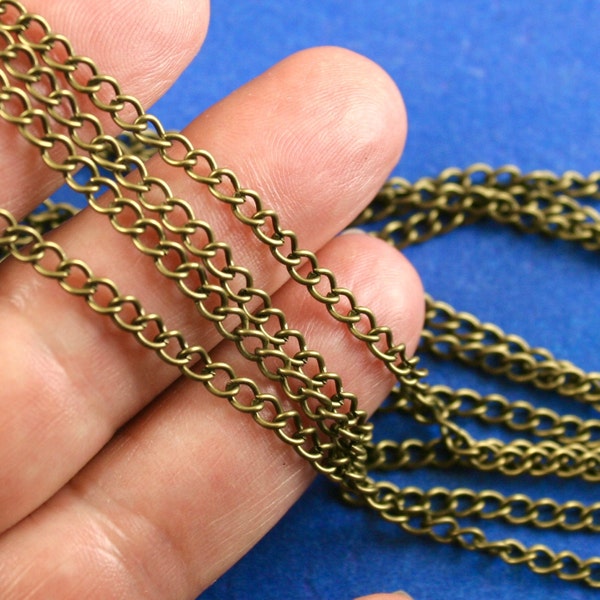 5M (16.4 FT) -Antique Bronze Curb Chain, Antique Brass Curb Chain, 3mm x 4.8mm (1/8"x1/4"), 5 Meters- AB-B02481