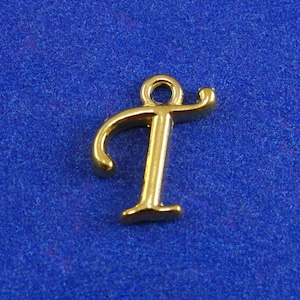 1 or 4 pcs- Gold Script Initial T, Gold Plate Alphabet Charm T, Letter T, Monogram T