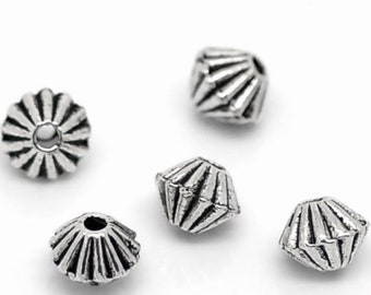 50 pcs -Antique Silver Bicone Spacer Beads, Antique Silver Stripe Carved, Silver Spacer Beads, 5mm x 4mm, Hole: Approx 1.5mm- AS-B02878