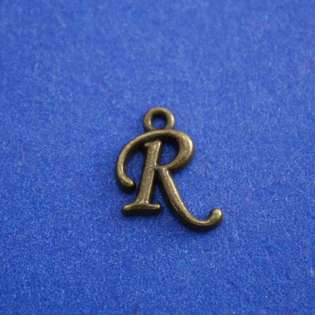 1 or 4 Pcs- Bronze Script Initial R, Gold Plate Alphabet Charm R ...