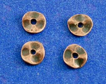 25 pcs -Antique Copper Spacer Beads, Round Wavy Spacer Beads, 6mm (1/4") Dia, Hole: 1.5mm-  ACP-B0083745