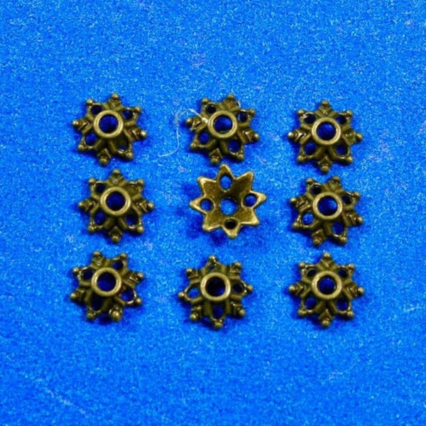 50 pcs -Antique Bronze Beads Caps, Flower Beadcaps, Antique Brass Bead Caps, 8mm x 3mm, Fits 14mm-15mm Beads- AB-B14479