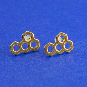 2pair (4 pieces) Gold Plate Honeycomb Post Stud Earrings W/ Stoppers 15mm (5/8&quot;) x 11mm (3/8&quot;), Post/Wire Size: (20 gauge), GP-B0081392