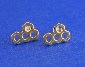 2pair (4 pieces) Gold Plate Honeycomb Post Stud Earrings W/ Stoppers 15mm (5/8") x 11mm (3/8"), Post/Wire Size: (20 gauge), GP-B0081392