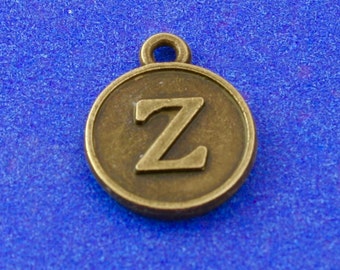 4 pieces Letter 'Z' Antique Bronze Round Alphabet/Letter Pendants 13mm - AB-B69078-8S