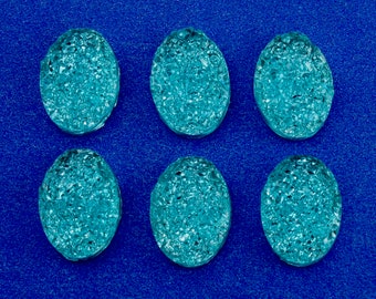 10 pcs -Green Blue Druzy Cabochon, Oval Resin Cabochon Dome Seals, 18mm (3/4") x 13mm (1/2")-  RES-B0096656